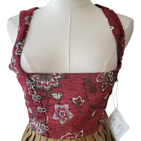 NWT German Dirndl Red & Bronze Dress Size EU 34 - Picture 2 of 5